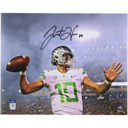 Justin Herbert Oregon Ducks Autographed 16'' x 20'' Smoke Warm Up Photograph