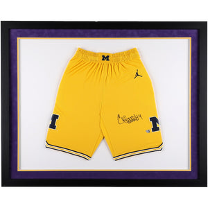 Chris Webber Michigan Wolverines Autographed Framed Maize Jordan Brand Replica Basketball Shorts - Suede Matting