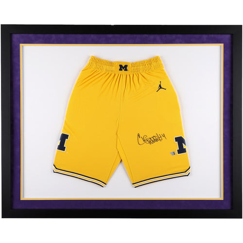 Chris Webber Michigan Wolverines Autographed Framed Maize Jordan Brand Replica Basketball Shorts - Suede Matting