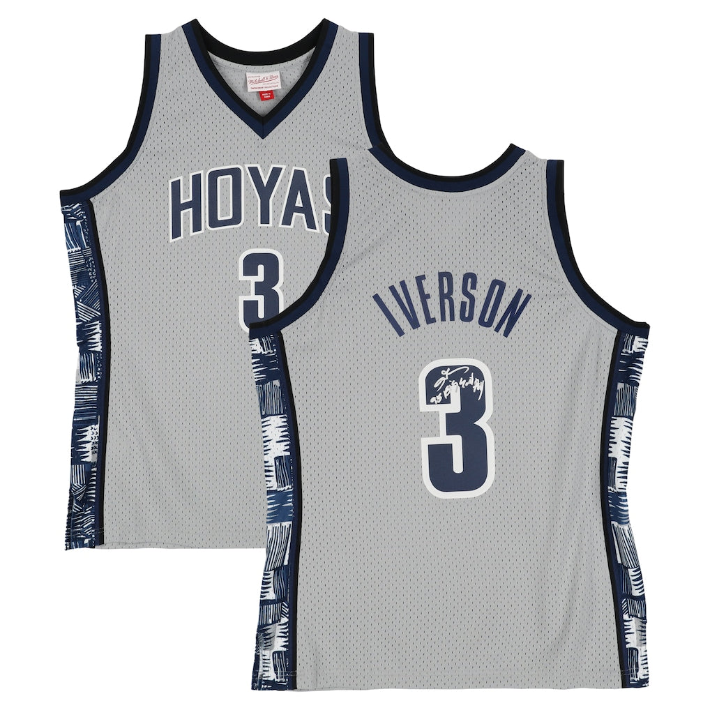 Allen Iverson Georgetown Hoyas Autographed Gray Mitchell & Ness 1995-96 Swingman Jersey with ''95 Big East ROY'' Inscription