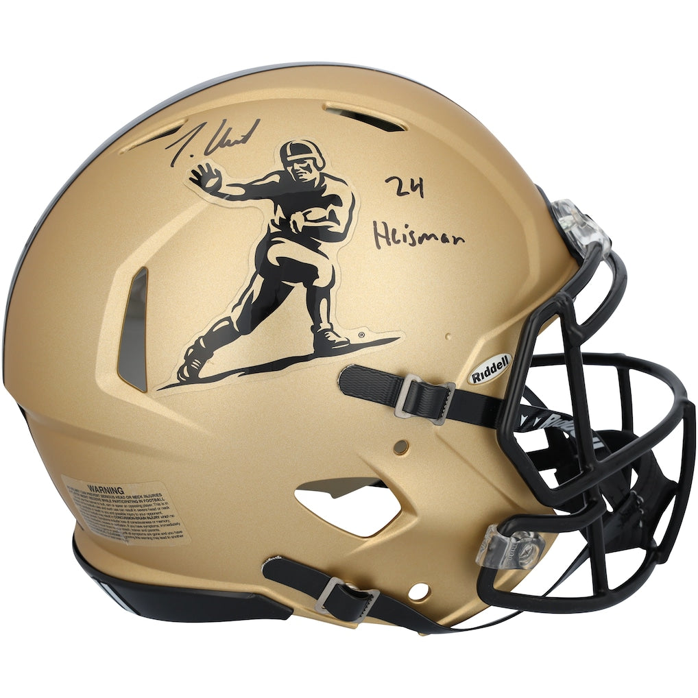 Travis Hunter Colorado Buffaloes Autographed Riddell Gold Heisman Speed Authentic Helmet with ''24 Heisman'' Inscription