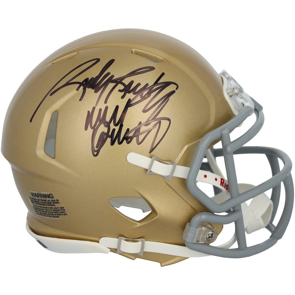 Rudy Ruettiger Notre Dame Fighting Irish Autographed Gold Riddell Speed Mini Helmet with ''Never Quit'' Inscription