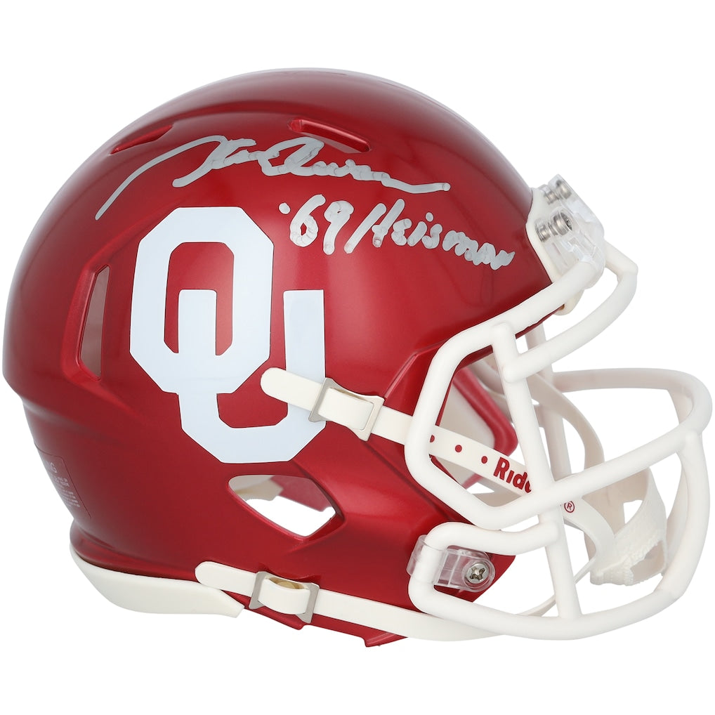 Steve Owens Oklahoma Sooners Autographed Riddell Speed Mini Helmet with ''69 Heisman'' Inscription
