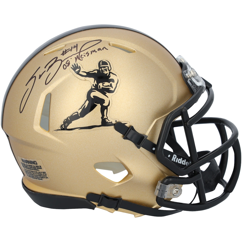 Sam Bradford Oklahoma Sooners Autographed Riddell Heisman Gold Speed Mini Helmet with ''08 Heisman'' Inscription