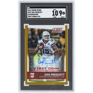 Dak Prescott Mississippi State Bulldogs Autographed 2016 Panini Score First Down Gold #337 #9/10 SGC Authenticated 9/10 Rookie Card