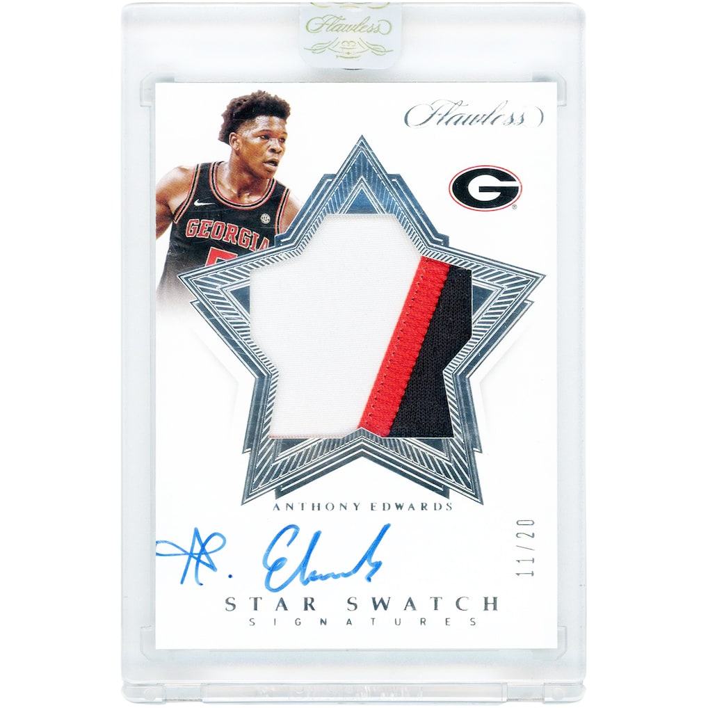 Anthony Edwards Georgia Bulldogs Autographed 2020 Panini Flawless Collegiate Star Swatch Tri-Color Relic #SSS-AE #11/20 Card