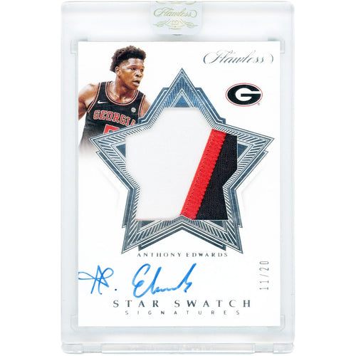 Anthony Edwards Georgia Bulldogs Autographed 2020 Panini Flawless Collegiate Star Swatch Tri-Color Relic #SSS-AE #11/20 Card