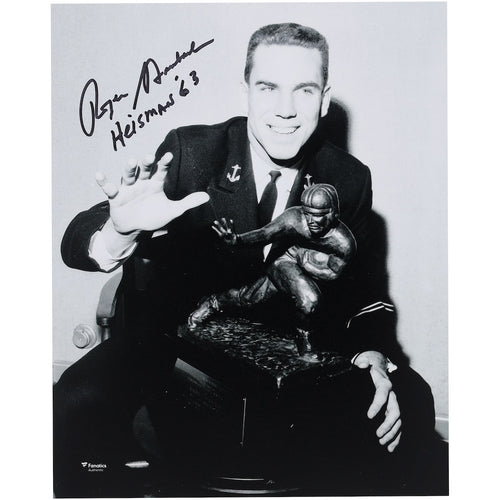 Roger Staubach Navy Midshipmen Autographed 8'' x 10'' Posing with the Heisman Trophy Photograph with ''Heisman '63'' Inscription