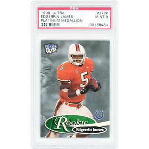 Edgerrin James Miami Hurricanes 1999 Fleer Ultra Platinum Medallion #272P #32/65 PSA Authenticated 9 Rookie Card