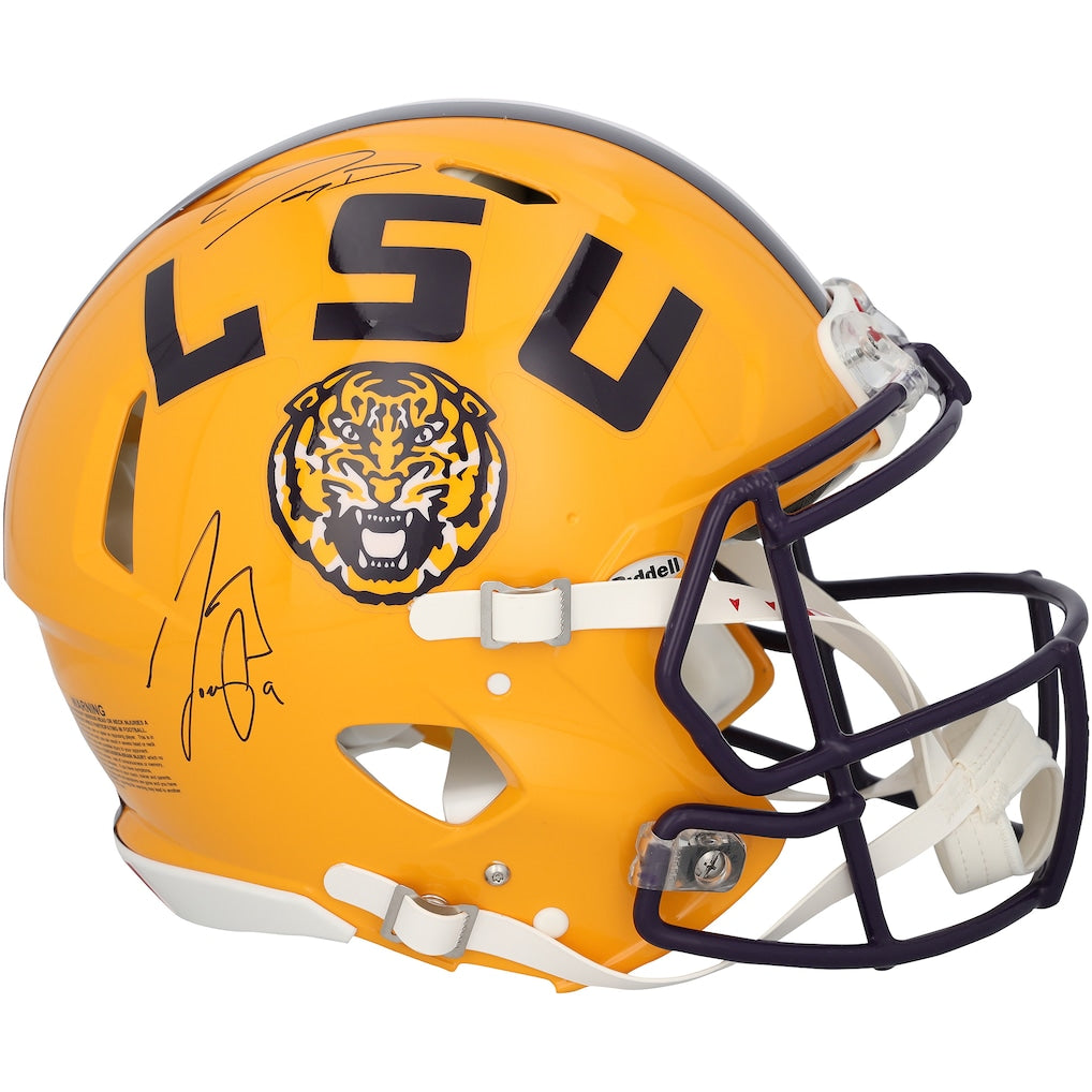 Jayden Daniels & Joe Burrow LSU Tigers Autographed Riddell Speed Authentic Helmet