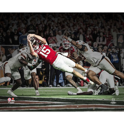 Fernando Mendoza Indiana Hoosiers 2026 College Football Playoff National Championship Game Unsigned 4th Down Diving Touchdown Spotlight Photograph
