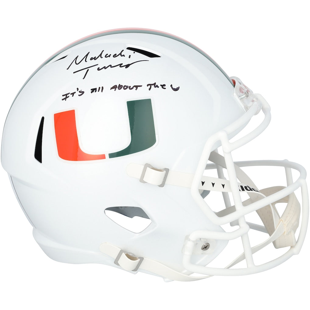 Malachi Toney Miami Hurricanes Autographed Riddell Speed Replica Helmet with ''It's All About the U'' Inscription