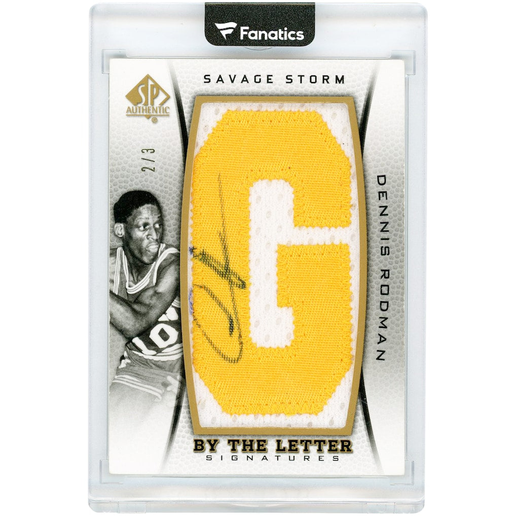 Dennis Rodman Southeastern Oklahoma State Savage Storm Autographed 2012-13 Upper Deck SP Authentic By The Letter Signatures ''G'' Dual-Color Relic #BL-RO #2/3 Card