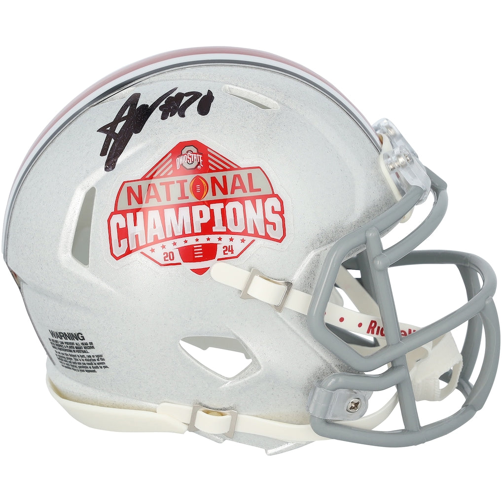 Arvell Reese Ohio State Buckeyes Autographed Riddell 2024 College Football Playoff Champions Speed Mini Helmet