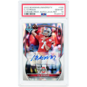 C.J. Stroud Ohio State Buckeyes Autographed 2022 Bowman Chrome U Lava Refractor #100 #55/199 PSA Authenticated 10 Card