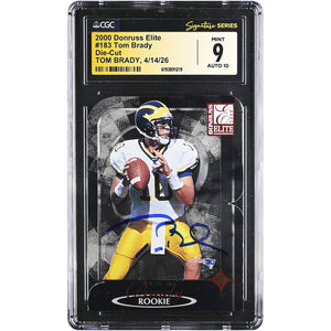 Tom Brady Michigan Wolverines Autographed 2000 Donruss Elite Die-Cut #183 CGC Fanatics Witnessed Authenticated 9/10 Rookie Card