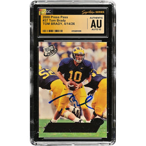 Tom Brady Michigan Wolverines Autographed 2000 Press Pass #37 CGC Fanatics Witnessed Authenticated AUTO 10 Rookie Card