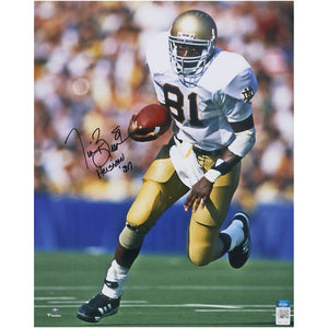 Tim Brown Notre Dame Fighting Irish Autographed 16'' x 20'' Running Photograph with ''Heisman '87'' Inscription