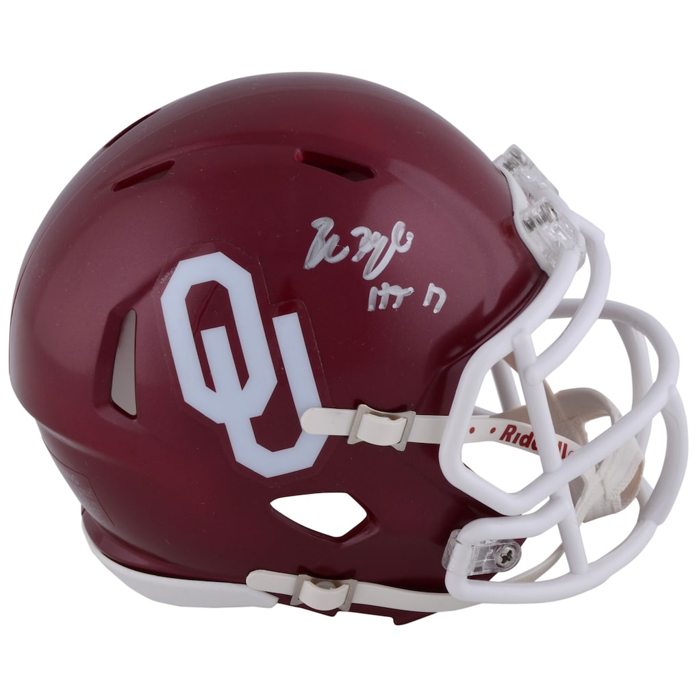 Baker Mayfield Oklahoma Sooners Autographed Riddell Speed Mini Helmet with ''HT 17'' Inscription