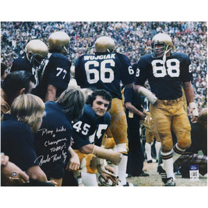 Rudy Ruettiger Notre Dame Fighting Irish Autographed 16'' x 20'' Sideline Photograph with ''Play Like A Champ Today'' Inscription