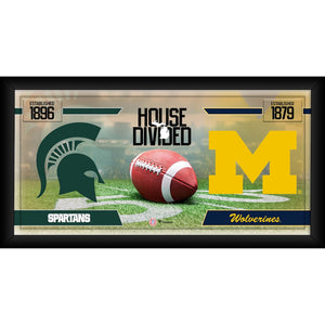 Michigan State Spartans vs. Michigan Wolverines Framed 10'' x 20'' House Divided Football Collage