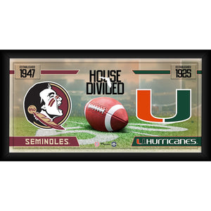 Florida State Seminoles vs. Miami Hurricanes Framed 10'' x 20'' House Divided Football Collage