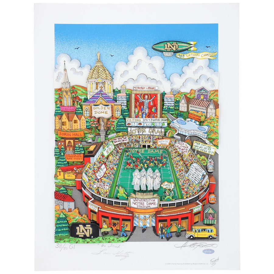 Lou Holtz Notre Dame Fighting Irish Autographed Fazzino Pop Art with ''Go Irish'' Inscription - Limited Edition of 50