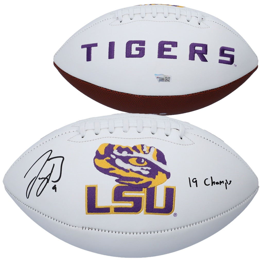 Joe Burrow LSU Tigers Autographed White Panel Football with ''19 Champs'' Inscription