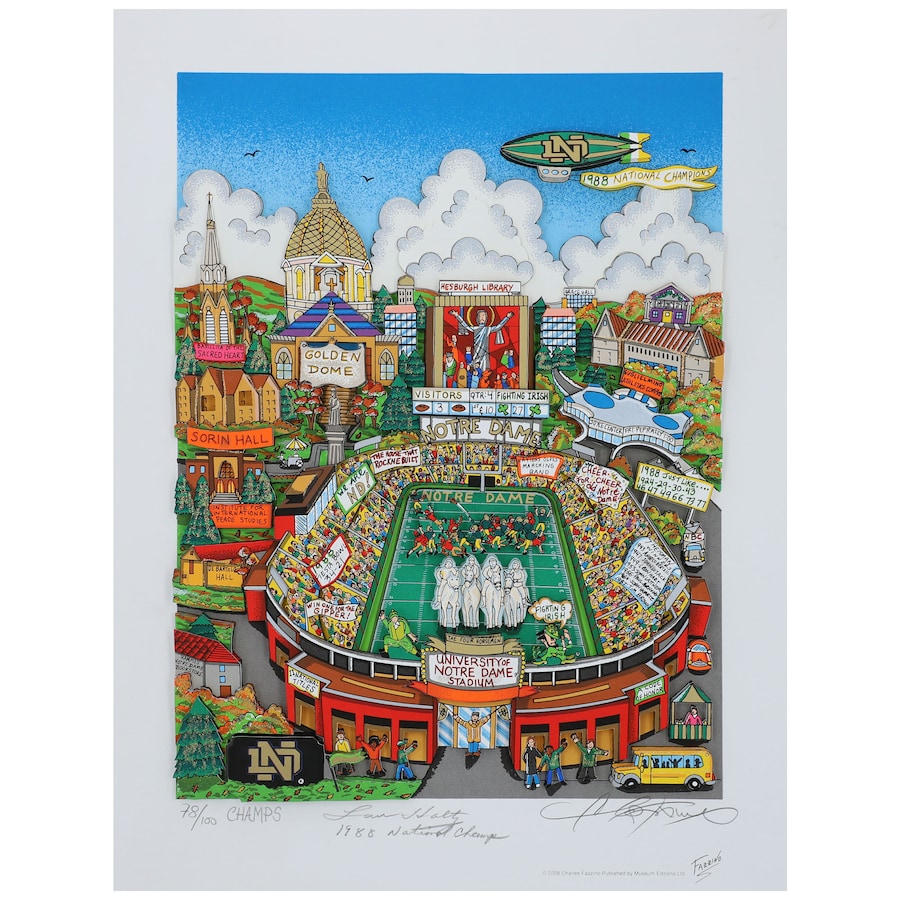 Lou Holtz Notre Dame Fighting Irish Autographed Fazzino Pop Art with ''1988 National Champs'' Inscription - Limited Edition of 100