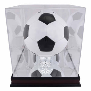 Austin FC Mahogany Team Logo Soccer Ball Display Case