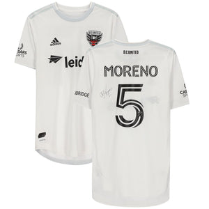 Junior Moreno D.C. United Autographed Match-Used White #5 Jersey from the 2020 MLS Season