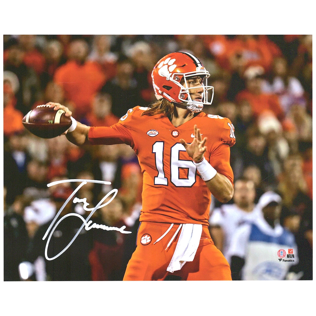 Trevor Lawrence Clemson Tigers Autographed 8'' x 10'' Orange Jersey Throwing Photograph