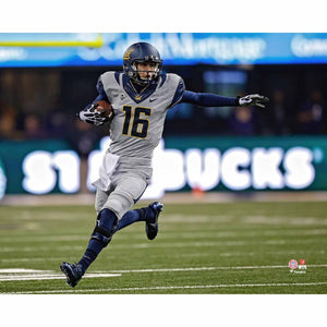 Jared Goff Cal Bears Unsigned Silver Jersey Running with Ball Photograph