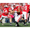 Russell Wilson Wisconsin Badgers Unsigned Red Jersey Hand Off Photograph