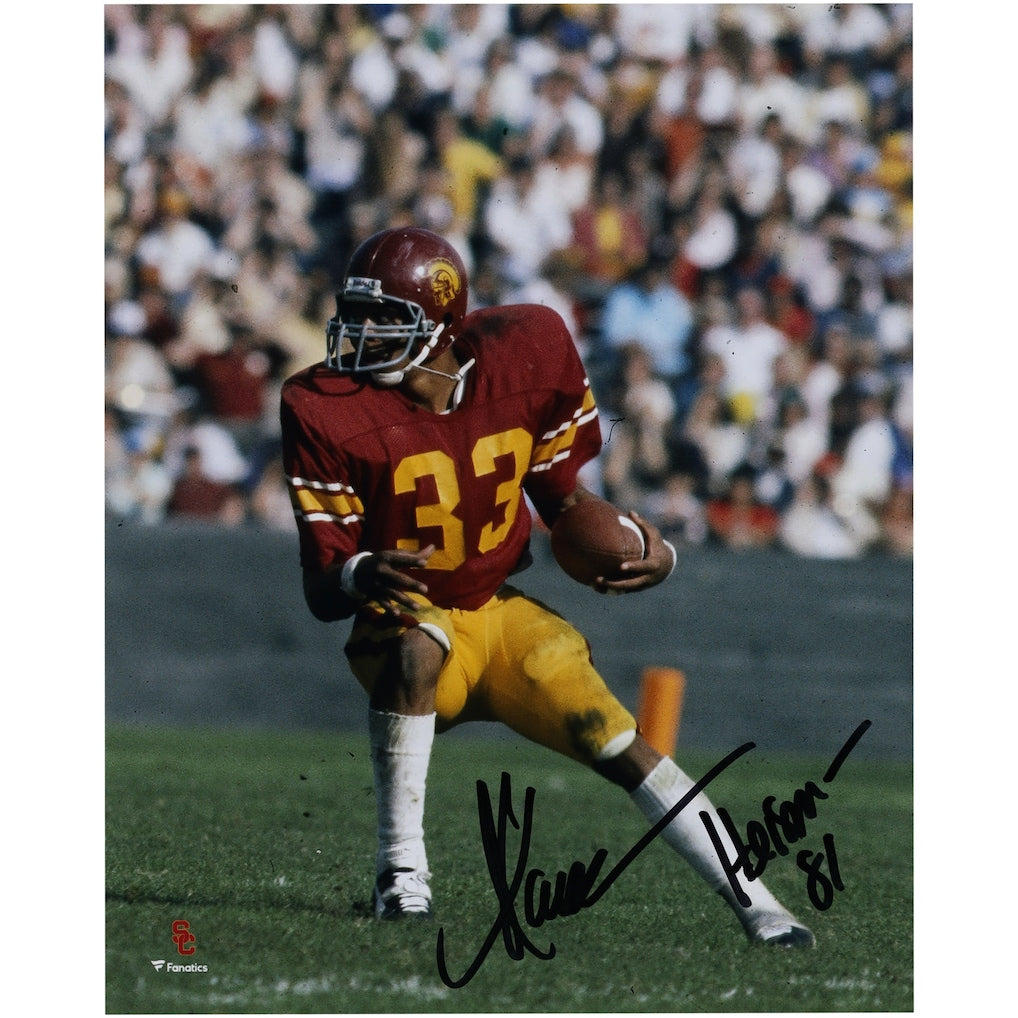 Marcus Allen USC Trojans Autographed 8'' x 10'' Cardinal Jersey Rushing Photograph with ''Heisman 81'' Inscription