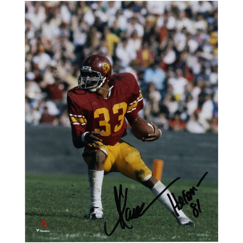 Marcus Allen USC Trojans Autographed 8'' x 10'' Cardinal Jersey Rushing Photograph with ''Heisman 81'' Inscription