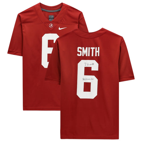 DeVonta Smith Crimson Alabama Crimson Tide Autographed Nike Game Jersey with ''Heisman 20'' Inscription