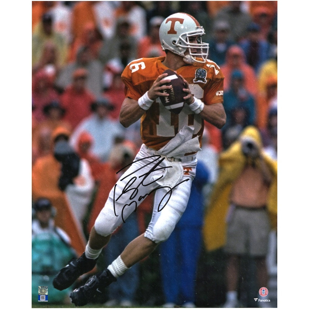 Peyton Manning Tennessee Volunteers Autographed 16'' x 20'' Orange Vertical Drop Back Photograph