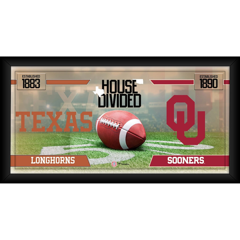 Texas Longhorns vs. Oklahoma Sooners Framed 10'' x 20'' House Divided Football Collage