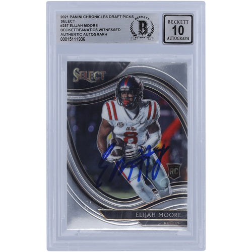 Elijah Moore Ole Miss Rebels Autographed 2021 Panini Chronicles Draft Picks Select #257 Beckett Fanatics Witnessed Authenticated 10 Rookie Card
