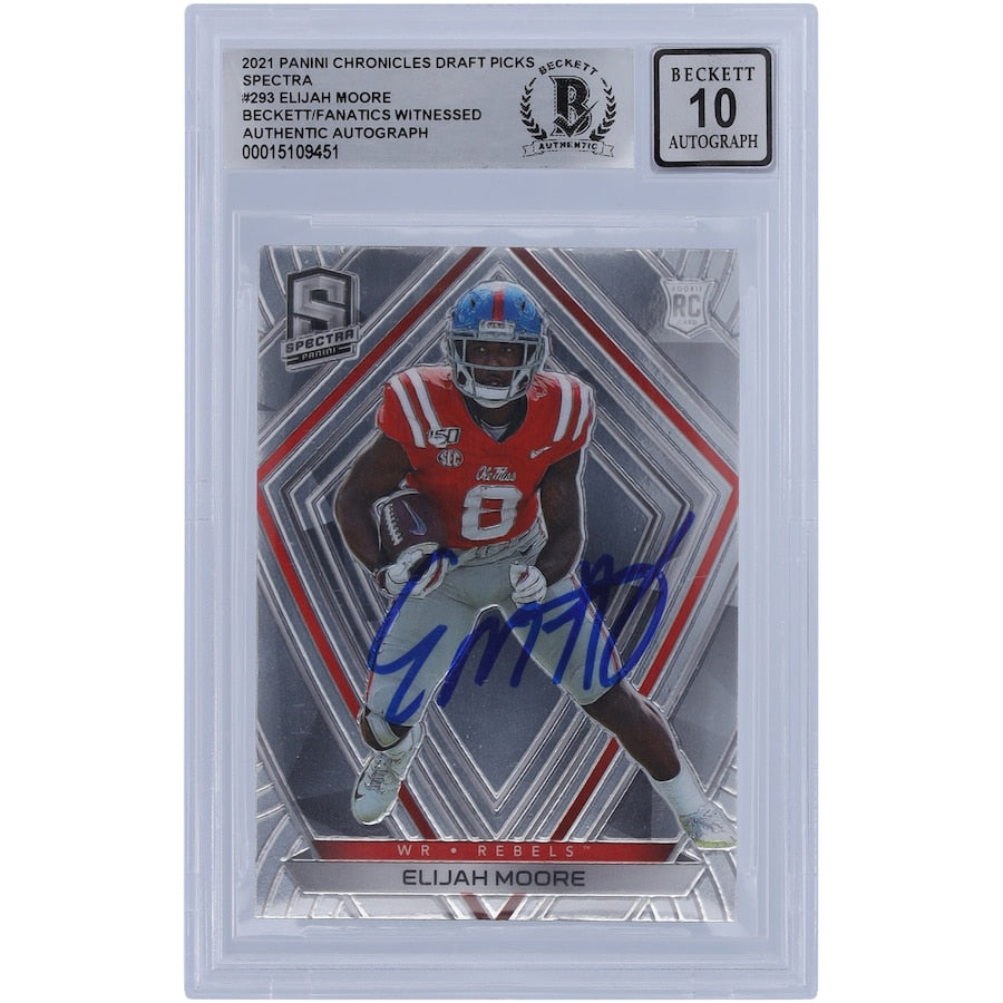 Elijah Moore Ole Miss Rebels Autographed 2021 Panini Chronicle Draft Picks Spectra #293 Beckett Fanatics Witnessed Authenticated 10 Rookie Card