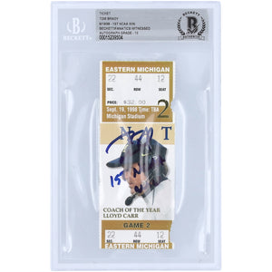 Tom Brady Michigan Wolverines Autographed Ticket from September 19 1998 with ''1st NCAA Win'' Inscription - Beckett/Fanatics Graded 10