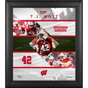 T.J. Watt Wisconsin Badgers Framed 15'' x 17'' Stitched Stars Collage