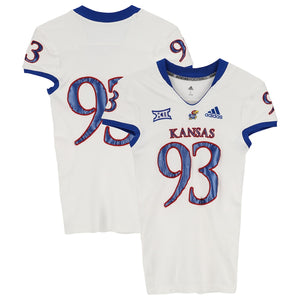 Kansas Jayhawks Team-Issued #93 White Jersey from the 2018-21 NCAA Football Seasons