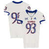 Kansas Jayhawks Team-Issued #93 White Jersey from the 2018-21 NCAA Football Seasons