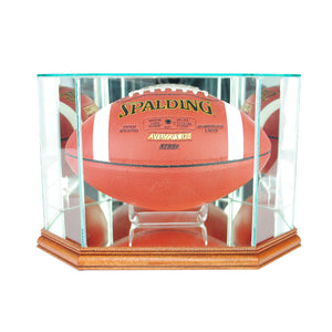 Octagon Football Display Case with Walnut Moulding