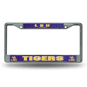LSU Tigers License Plate Frame Chrome Printed Insert - Rico Industries