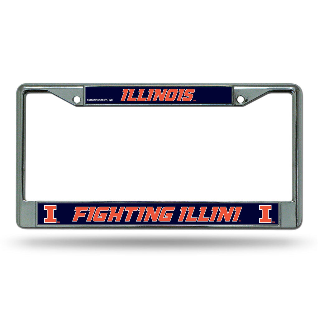 Illinois Fighting Illini License Plate Frame Chrome Printed Insert - Rico Industries