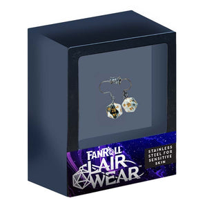 Fanroll: Lair Wear: D20 Dice Earrings: Marble Black And White With Gold Pre-Order
