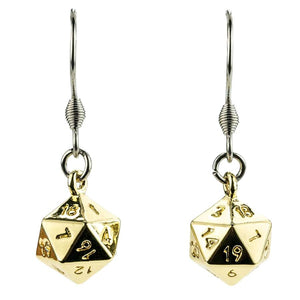 Fanroll: Lair Wear: D20 Dice Earrings: Gold Metal Pre-Order
